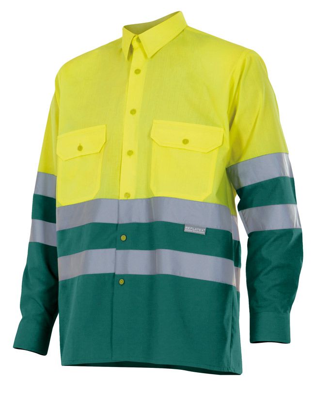 Camisas reflectantes velilla bicolor manga larga alta visibilidad 144 de algodon vista 1