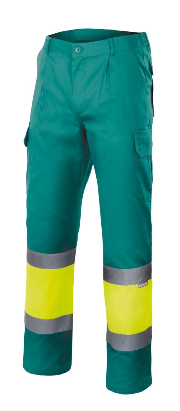 Pantalones reflectantes velilla multibolsillos bicolor alta visibilidad de algodon vista 1