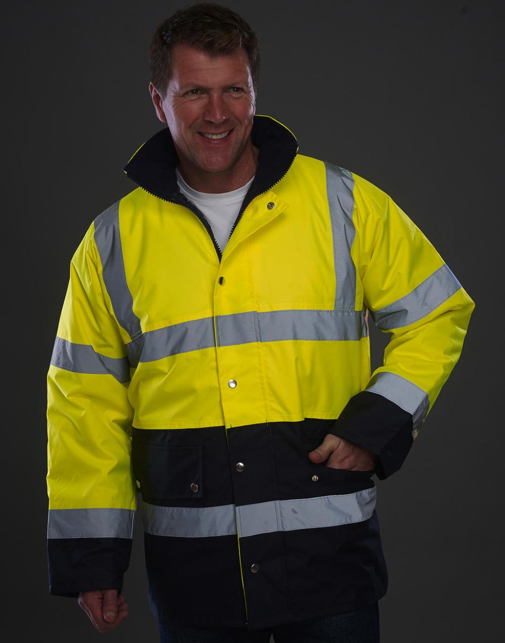 Chaquetas reflectante personalizadas yoko seguridad bicolor fluo con logo vista 2