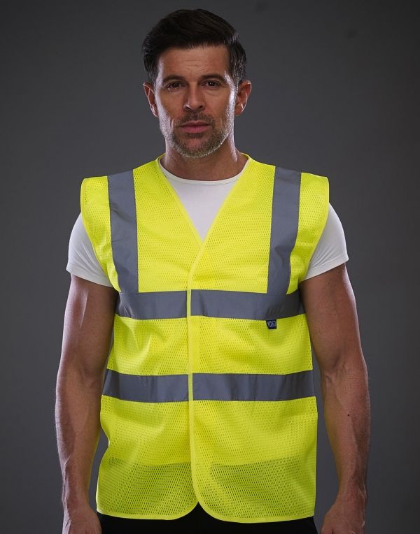 Chalecos reflectantes personalizados yoko malla fluo vista 1