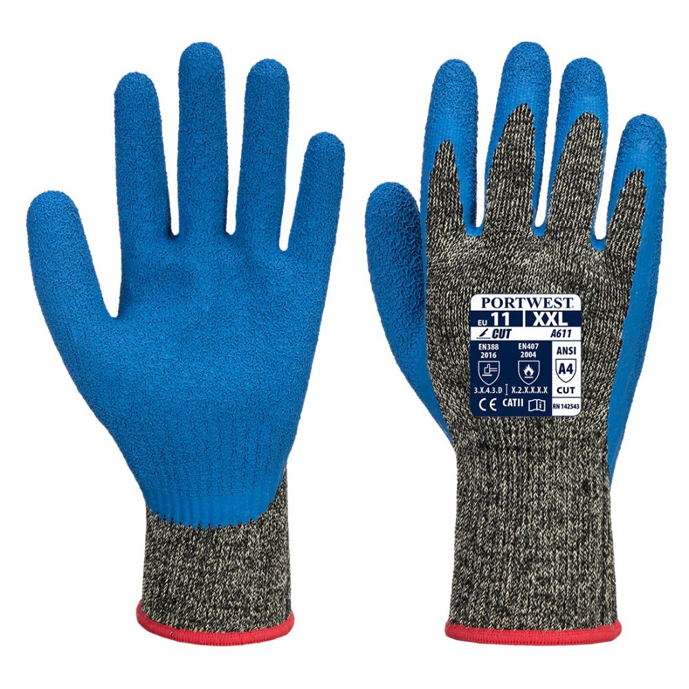Guantes de trabajo látex anti corte aramid hr con impresión vista 1