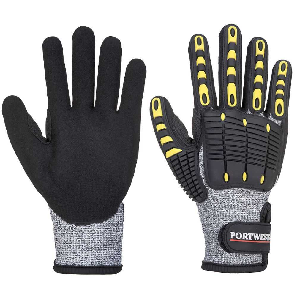 Guantes de trabajo anti corte y anti golpes con impresión vista 1