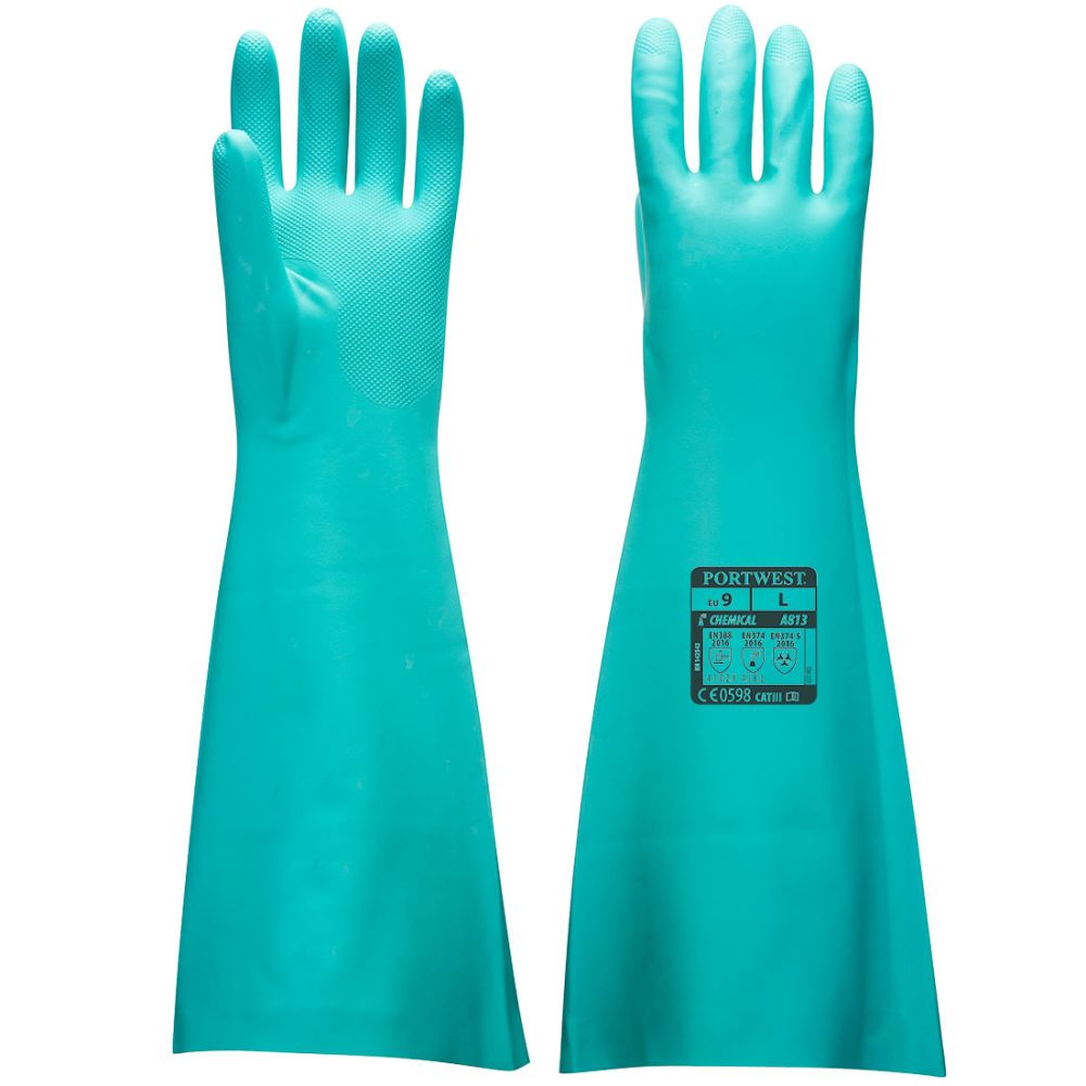 Guantes de trabajo largo de nitrilo vista 1